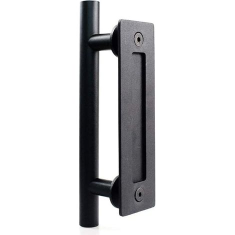 Ahlsen Manija de puerta corredera de acero inoxidable Manija de puerta corrediza de granero - Manija redonda única - Negro