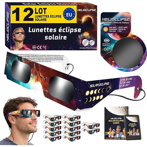 Helioclipse 12x Lunette Eclipse Solaire 2026 ISO 12312-2 - Lunettes Eclipse Solaire - Lunette pour Eclipse Solaire (1/5)