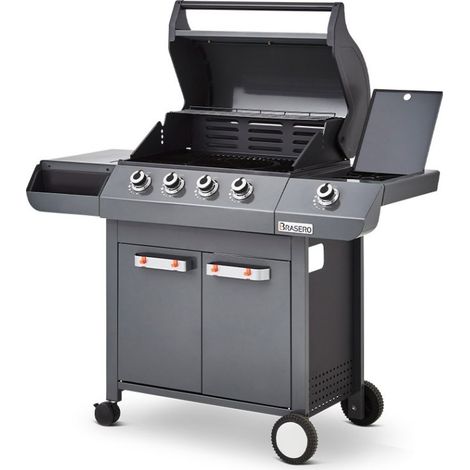 Brasero – Barbecue à gaz Emma 4 + 1 Side – 4 brûleurs 12,6 kW – Brûleur latéral 2,5 kW – Système FlexiGrill avec plancha – Surface de cuisson 64 x 41,5 cm