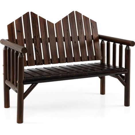 COSTWAY Panchina a 2 Posti per Patio, Divano in Legno con Schienale Inclinato, Sedile a Doghe e Braccioli, Panchina da Esterno per Veranda, Giardino, Portata 300 kg (1/5)