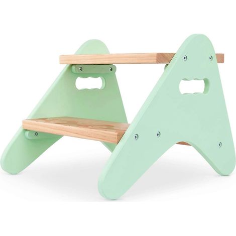 Escabeau en bois à deux marches pour enfants de 2 ans et plus (bois naturel et couleur menthe) (1/5)