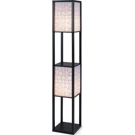 Lámpara de pie con 2 estantes 26 x 26 x 156 cm doble interruptor diseño acogedor MDF negro 200012295