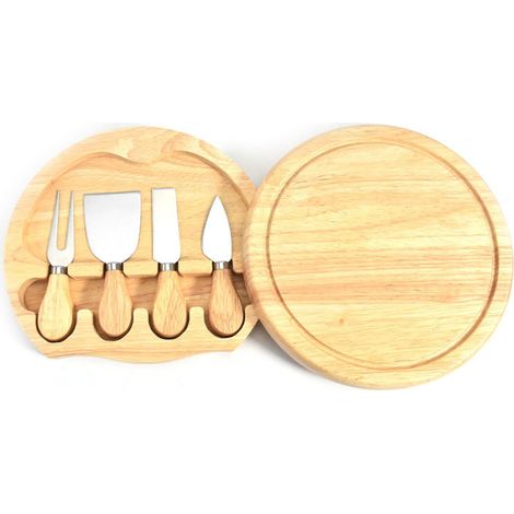 Ensemble de couteaux à fromage, lame en acier inoxydable, manche ergonomique, fourchette à fromage et coffret en bois pour pizza et pain. (1/5)
