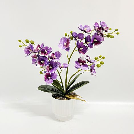 Orchidée artificielle phalaenopsis en pot, Sans entretien – Lavable, tiges flexibles, ne décolore pas – Idéale pour la décoration de la maison,9×9.5×37cm