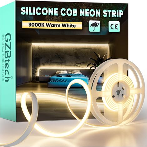 1 m COB-LED-Streifen – Warmweiß 3000 K – IP65 wasserdicht, flexibles Silikon – Dauerlichtspots – Innen-/Außenbereich, Küche/Wohnzimmer – 286 LEDs/m (1/5)