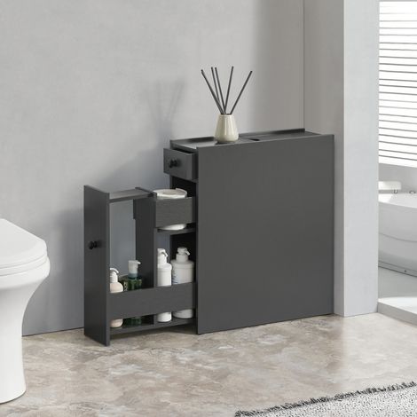 Mueble de baño Kihniö angosto Aglomerado 58 x 16 x 48 cm gris oscuro [en.casa] (1/5)