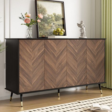 Buffet moderne 140 x 40 x 80 cm – 4 portes, étagères réglables, MDF, pieds métal – Pour salon ou entrée, rangement modulable (1/5)