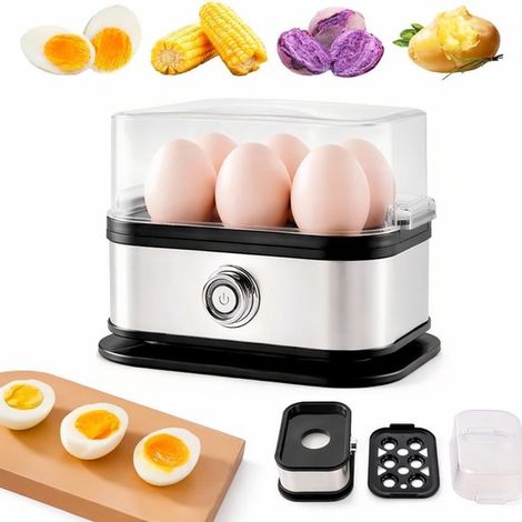 Cocedor de huevos, Cocción rápida de huevos blandos, Carcasa de acero inoxidable, diseño duradero, 1 unidad, incluye taza medidora (1/5)