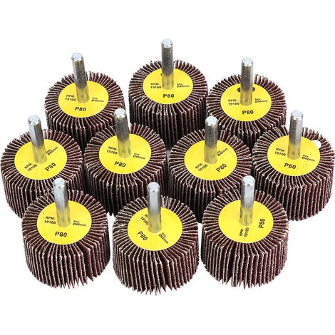 10 disques abrasifs à lamelles ponçage polissage, tige 6mm, 40x25x6mm, roue de meulage pour perceuse, lot de 10 (1/5)