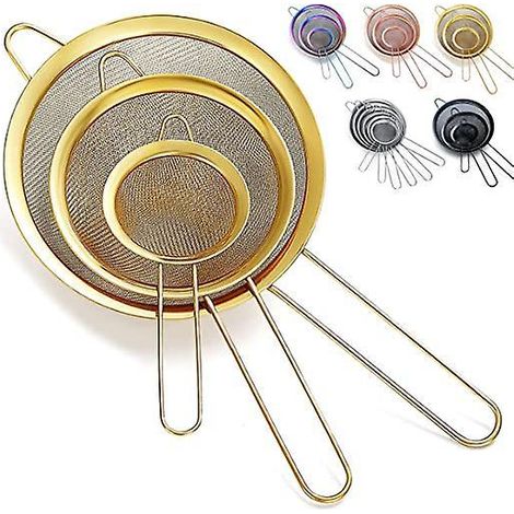 ensemble 3 Pices De Passoire Mailles Fines Dores, Tamis Farine Dore Pour La Cuisson, Tamis En Acier Inoxydable, Sparateur De Sauce, Passoires P (1/5)