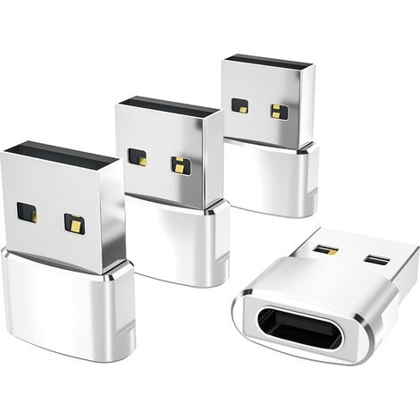 Lot de 4 adaptateurs USB-C femelle vers USB-A mâle, convertit le chargeur USB-C femelle en adaptateur USB-A mâle pour iPhone (1/5)