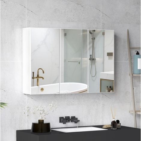 Armoire de salle de bains à 3 portes miroir 90 x 15,5 x 60 cm blanche HAVRYA (1/5)