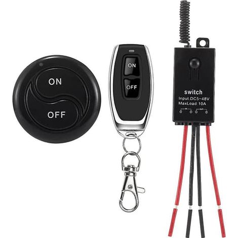 KLVGTIFS PU - Interrupteur télécommandé sans fil 433 MHz, relais RF 40 A 12 V/24 V/48 V/72 V CC avec télécommande longue portée de 100 m (328 pieds). (1/5)