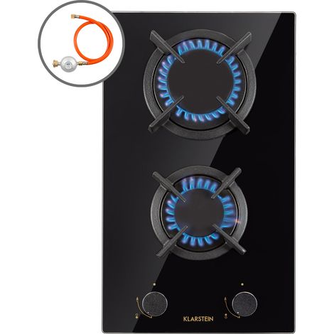 Klarstein – Plaque de cuisson gaz 2 brûleurs – Puissance 4200W – Brûleurs en laiton Sabaf – Sécurité thermocouple – Surface en verre noir facile à nettoyer