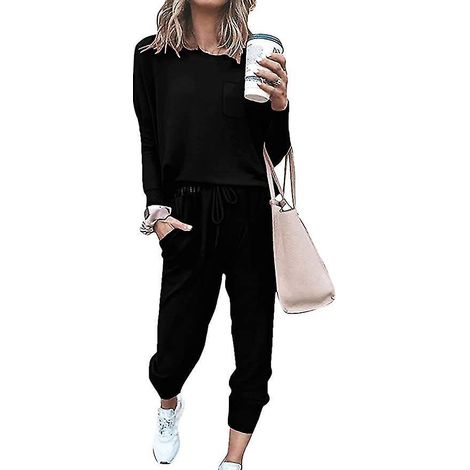 Ensemble deux pièces lounge pour femme, avec poches, coupe ample, taille 2XL, noir (1/5)