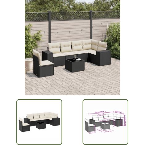 The Living Store 7-tlg. Garten-Sofagarnitur mit Kissen Schwarz Poly Rattan - Gartenmöbel - Outdoor Möbel - Rattan Gartenset - PE-Rattan - Esstisch Set (1/3)