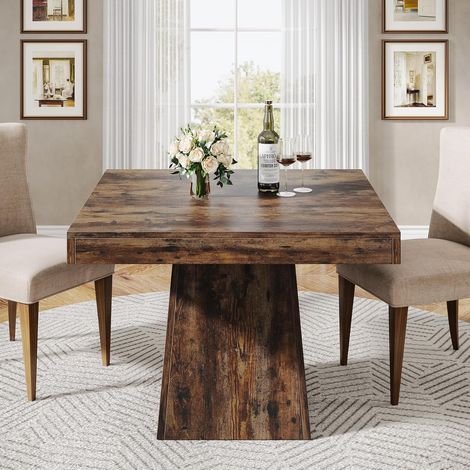 Tribesigns Square Dining Table for 4, 31.5-Inch Small Kitchen Table with Sturdy Pedestal Base, Farmhouse Dinner Table for Dining Room, Living Room, Kitchen (Vintage Brown) (1/5)