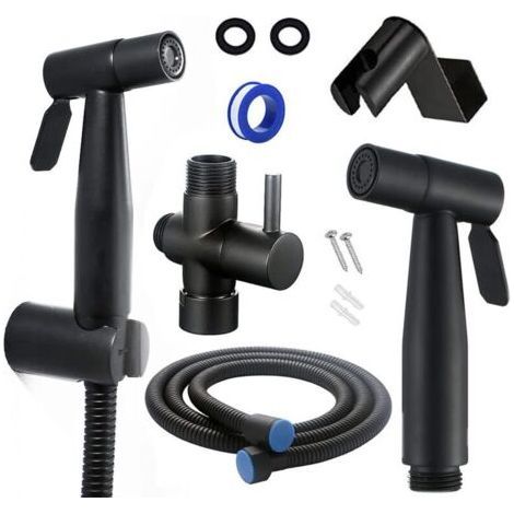 Toilet Hand Shower Complete Kit - Toilet Hand Shower Kit with 3-Way Valve (1/2"-3/8") I Standard Sizes France (black) (1/4)