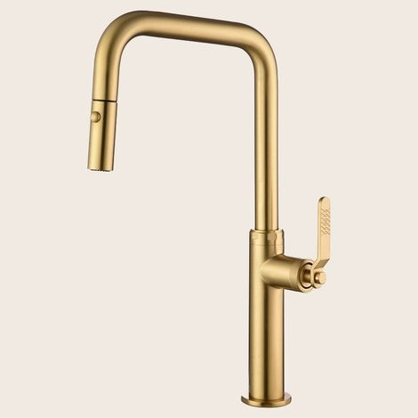 Exagonshop Rubinetto da cucina estraibile Selena oro spazzolato