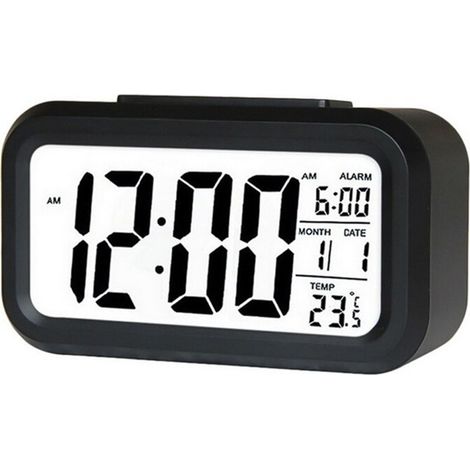 Réveil numérique intelligent avec date et température bouton snooze sur le dessus à piles horloge bureau rectangulaire avec veilleuse pour chambre enfant fille garçon