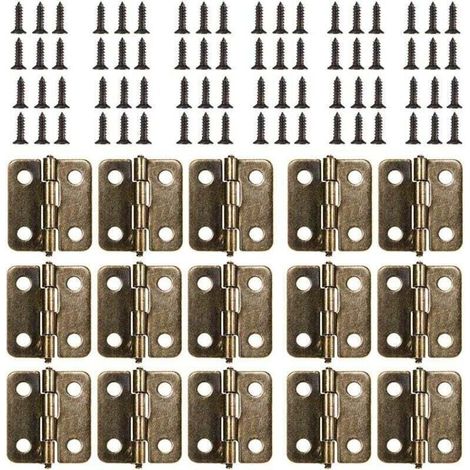 18 x 15 mm Charnière Plate, 50Pièces Mini Charnière Rétro en Bronze Antique, Durable et Robuste Charniere Porte avec 200 Vis pour Boîte Coffre à Bijoux Cabinet DIY Accessoires (Bronze) (1/4)