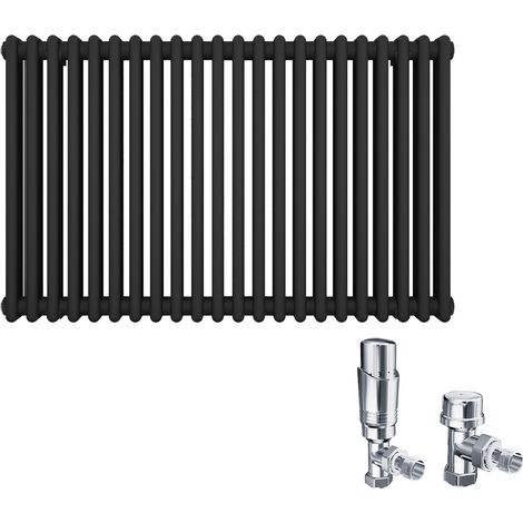 ELEGANT 600 x 1010 mm Traditional Radiator Anthracite Double Horizontal Radiator Cast Iron Grey Radiator 2 Column + Chrome Thermostatic Radiator Valves (1/5)