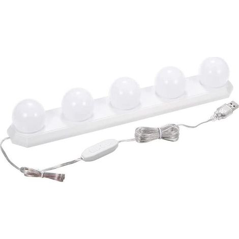 Lampe LED USB à intensité variable pour miroir de salle de bain avec 5 ampoules et câble USB de 33,5 cm (1/5)
