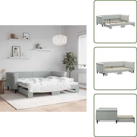 The Living Store Tagesbett Ausziehbar Hellgrau 90x190 cm Samt - Schlafsofa (1/5)