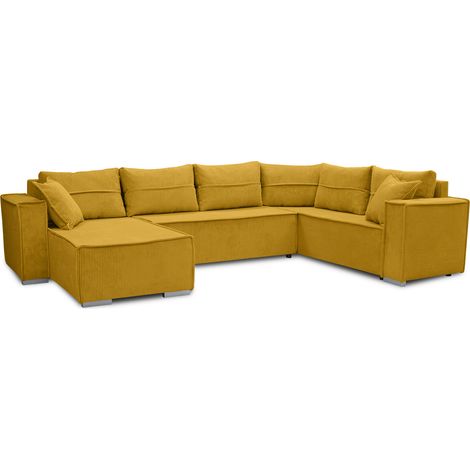 AX LIVING Ecksofas groß Lovere 314 cm – Sofa gelb mit Schlaffunktion & Strukturstoff