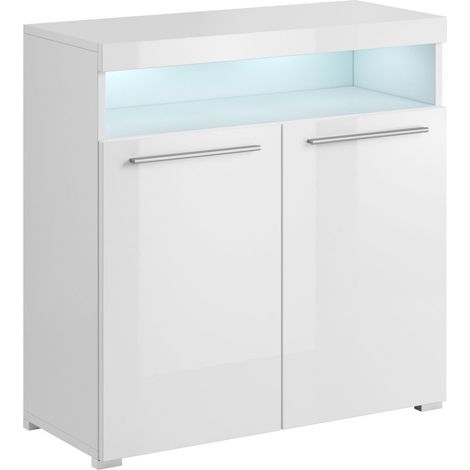 Aparador Torvire 114, Blanco + Blanco brillante, 92x91cm, Número de puertas: 239cm, Aglomerado laminado