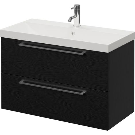 Napoli 390 Nero Oak 800mm Wall Mounted 2 Drawer Vanity Unit with Rimini Basin - 800mm - Chrome 480mm Handle