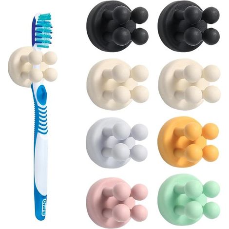 8 porta spazzolini in silicone - Porta spazzolino da bagno con gancio multifunzionale - Gancio singolo autoadesivo impermeabile per spazzolino - Da appendere alla parete per bagno e cucina