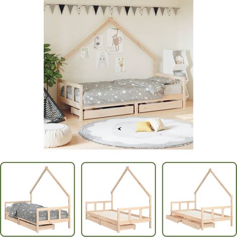 Holzbett - Kinderbett mit Schubladen 90x200 cm Massivholz Kiefer (1/5)