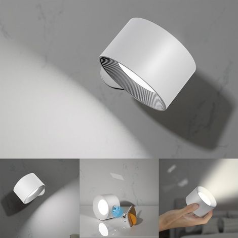 Applique murale LED : Batterie intégrée, port de charge USB et base magnétique rotative à 360° (Modèle à commande tactile, motif rayé blanc) (1/3)