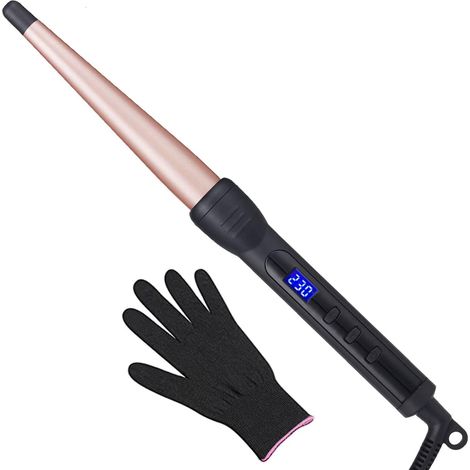 Fer à friser professionnel en céramique, cône 1/2-1 pouce, écran LCD, 14 réglages de chaleur (190-450°F), double tension, chauffe rapide, pour tous types de cheveux, lot de 1 (1/5)