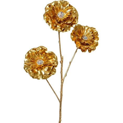 Ramo con tre fiori metallizzati altezza 72 cm oro Peraga Christmas
