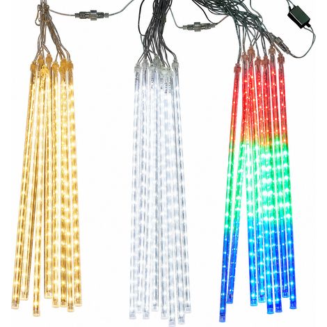 Guirlande LED Pluie de Météores Blanc Froid USB Extérieur, Décoration de Noël, 8 Tubes (1/5)