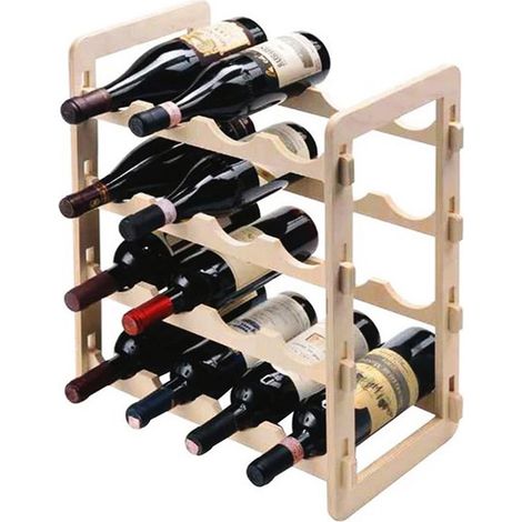 Cantinetta per vino in legno per 16 Bottiglie - Portabottiglie a 4 ripiani - Misura 50x24x42 cm (1/4)