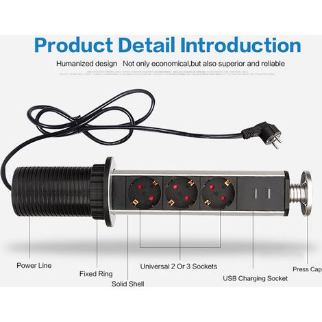 Prise USB à Rétraction Automatique pour Bureau et Cuisine - EU Plug 250V (1/5)
