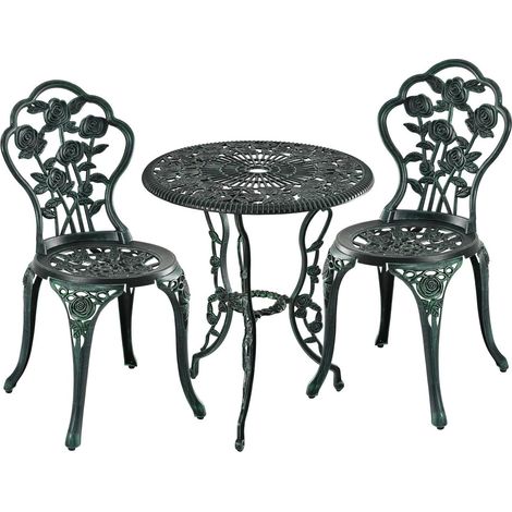 Conjunto de muebles de jardín - 3 piezas, aluminio fundido, diseño vintage
