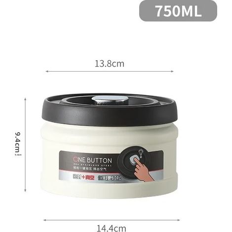 (Blanc 750ml) Boîte de conservation sous vide pour café, type filtre à pression, en acier inoxydable 304. (1/5)