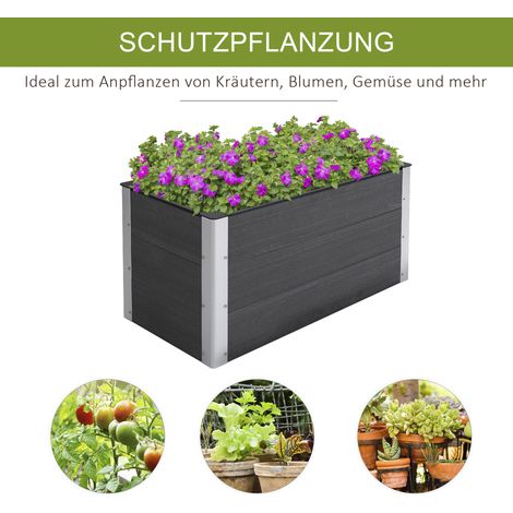 Jardinière surélevée aluminium, bac à plantes extérieur, sans fond, résistant aux intempéries, 100x50x55,5cm, gris, parfait pour balcon terrasse, fleurs et végétaux. (1/4)