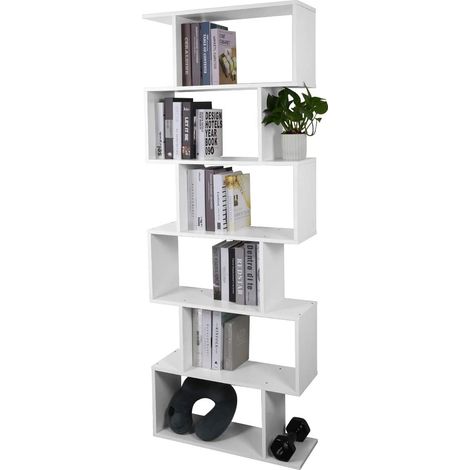 Meerveil – Bibliothèque contemporaine en MDF blanc – Étagère 6 niveaux 70x23,5x190,5 cm – Charge 30 kg par étagère – Design moderne pour séparation de pièce (1/4)