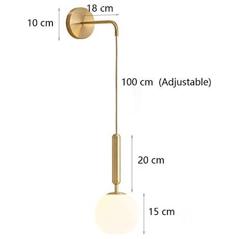 Apliques de pared industriales vintage, globo de cristal blanco de 15 cm y lámpara de pared de metal dorado para dormitorio o sala de estar (cristal blanco y metal dorado). (1/3)