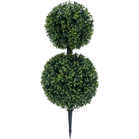 Arbre Artificiel Pin 60cm Double Boule pour décor Extérieur Boule Double Topiaire Artificielle Pin 60cm Vert Dense Piquet Décoratif pour Jardin Extérieur Fêtes (1/5)