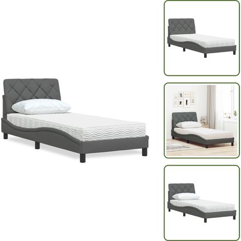 Cama de tela - vidaXL Cama con colchón tela gris oscuro 80x200 cm - Cama de madera