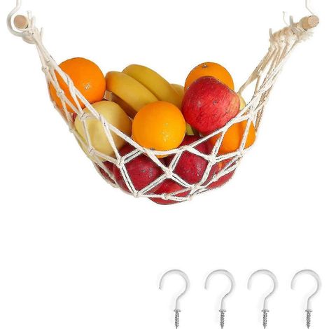 Hamac à fruits suspendu pour cuisine, panier à fruits en macramé sous meuble pour bananes et fruits (1/5)