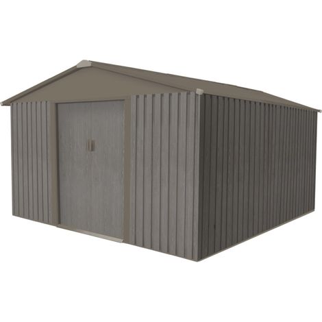 Chalet & Jardin – Abri de jardin métal 9,7 m² – Structure acier galvanisé – Esthétique bois vieilli – Aérations pour protection humidité