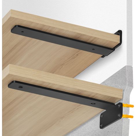 VEVOR Supports deetageres, 160 x 100 x 45 mm, equerre deetagere flottante robuste, 6 pieces, supports pour etageres en L noir mat de 5 mm deepaisseur, en acier avec une capacite de charge de 72,6 kg