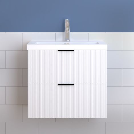 Badmöbel Schubladen Unterschrank Waschtisch mit Kunststein Tiefwaschbecken Weiß 60cm